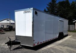 2027 HAULMARK TRANSPORT PREMIUM 8.5′ x 24′ ENCLOSED CAR TRAILER-12,000 GVW, V-NOSE, 16″ WHEELS, ESCAPE DOOR, BOGEY WHEELS, STABILIZER JACKS, ELECTRIC BRAKES AND REAR RAMP DOOR (TSV8524T4)-WHITE
