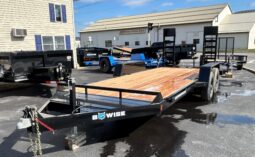 2027 BWISE / BRI-MAR 7×18-9,990 GVW LOW PROFILE EQUIPMENT TRAILER-LOCKABLE CHAIN TRAY, 5\’ ADJUSTABLE RAMPS & ELEC BRAKES (EH18-10)-BLACK