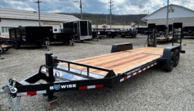 2027 BWISE / BRI-MAR 7×22-14,000 GVW LOW PROFILE EQUIPMENT TRAILER- LOCKABLE TOOL TRAY, 5\’ ADJUSTABLE RAMPS & ELECTRIC BRAKES (EH22-14)-BLACK