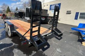 2027 BWISE / BRI-MAR 7×18-9,990 GVW LOW PROFILE EQUIPMENT TRAILER-LOCKABLE CHAIN TRAY, 5\’ ADJUSTABLE RAMPS & ELEC BRAKES (EH18-10)-BLACK