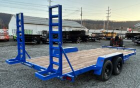 2027 BWISE / BRI-MAR 7×18-9,990 GVW LOW PROFILE EQUIPMENT TRAILER-5\’ ADJUSTABLE RAMPS & ELEC BRAKES (EH18-10ELE)-BLUE