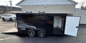 2026 HAULMARK PREMIUM MOTORCYCLE HAULER 7×14-7,000 GVW V-NOSE, ELECTRIC BRAKES AND REAR RAMP DOOR (LH714T2)-BLACKOUT PACKAGE